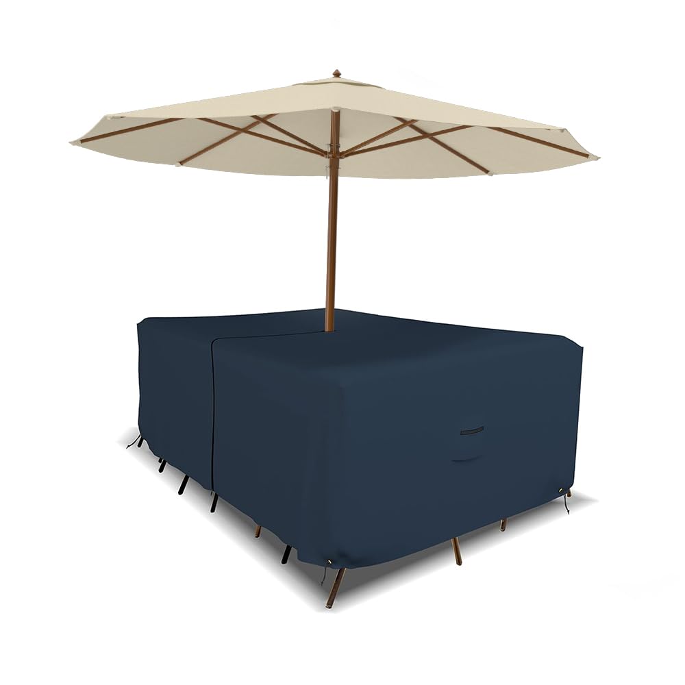 Covers & all Rectangle Table & Chair Set Cover, Umbrella Hole, 12 Oz Waterproof UV & Weather Resistant, Patio Lawn Garden Backyard Furniture, Air Vents & Drawstrings (108