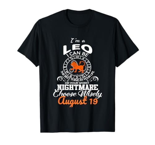 Leo Zodiac Sign August 19 Horoscope Birthday Design T-Shirt