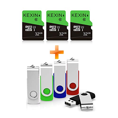 KEXIN 3 Pack 32GB Micro SD Card + 5 Pack 32G Flash Drive 5 Multi-Color (Black, Blue, Green, White, Red)