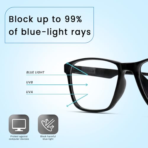 Image of UV Protection Glasses Blue Cut Blocking Harmful Rays Glasses for Men & Women Zero Power Computer Specs Eye Protection Lightweight Frame with Case & Cleaning Cloth