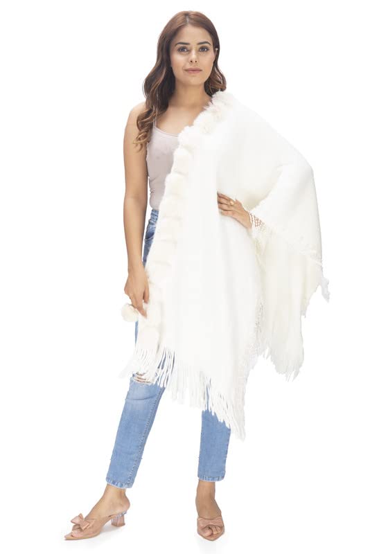 manra Women Girls Faux Fur Ball with Bottom Lace Woolen Stole Winter Warm Wrap Shawl For Casual Wear (SC 36 Stole)-picture-41