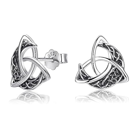 YZSFMZGE Celtic Stud Earrings 925 Sterling Silver Crescent Moon Celtic Knot Triangle Vintage Stud Earrings for Women Hypoallergenic Celtic Irish Jewelry Gift Cover