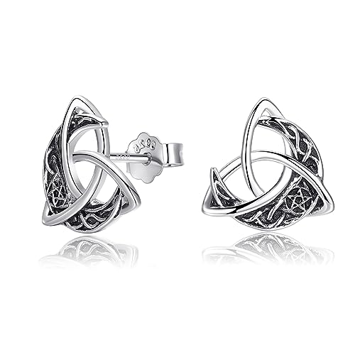 Celtic Stud Earrings 925 Sterling Silver Crescent Moon Celtic Knot Triangle Vintage Stud Earrings for Women Hypoallergenic Celtic Irish Jewelry Gift