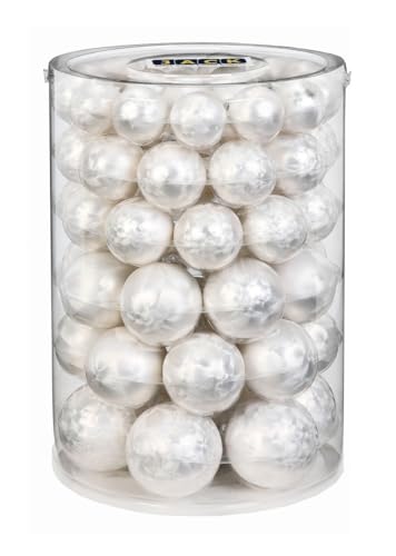 JACK by Inge Glas 60x Glas Christbaumkugeln 4 5 6 7 cm Eislack Weiß/Offwhite + Haken
