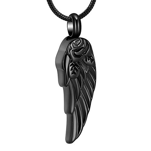 Imrsanl Angel Wings Cremation Jewelry for Ashes Necklace Pendant Stainless Steel Keepsake Memorial Ashes Jewelry for Human/Pets (Black)