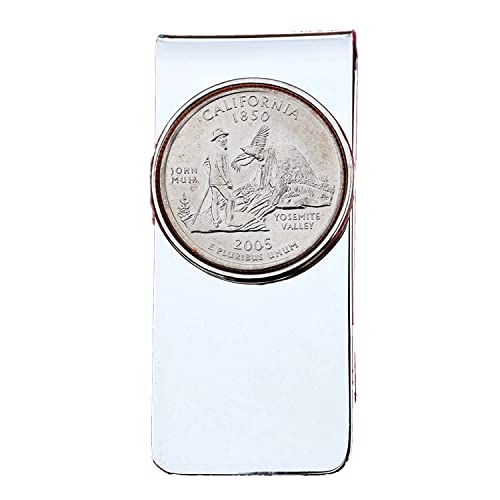 US 2005 California State Quarter BU Uncirculated Coin Solid Brass Silver Money Clip New - High Quality