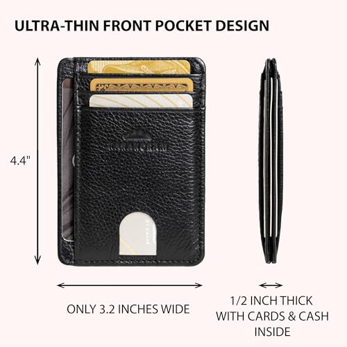 Image of KARAKORAM LEATHER Handcrafted Front Pocket Credit Card Holder with RIFD Blocking | Premium Cowhide | Artisan Made Slim Leather Wallet | Quick Access Thumb Push Slots for Cards and ID (Jet Black)