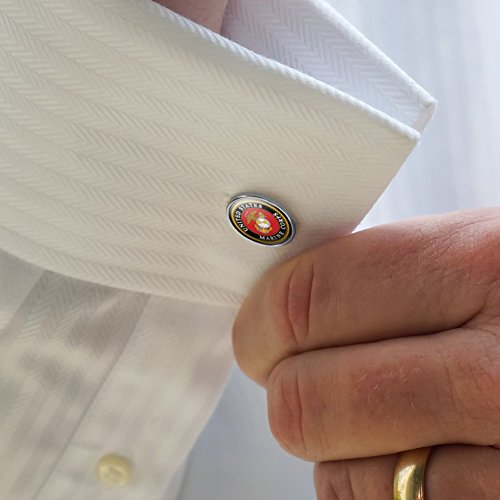 GRAPHICS & MORE Marines USMC Emblem Black Yellow Red Officially Licensed Round Cufflink Set Silver Color2