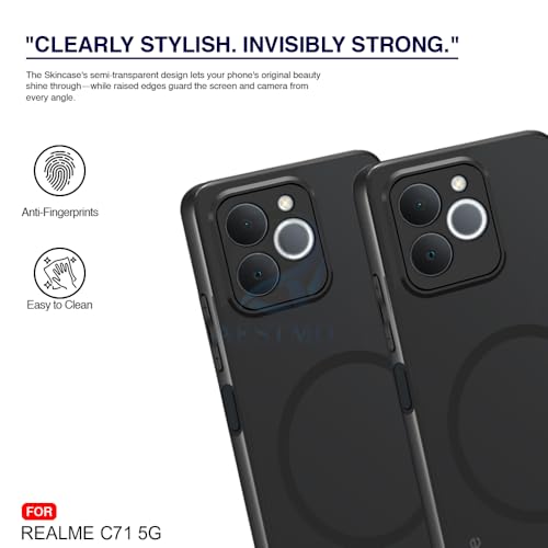 Image of AESTMO Realme C71 Back Cover | 360 Protection | Matte Frosted Hard Back Translucent | Compatible with MagSafe Accessories for Realme C71 (MagSafe Matte Hard Black Bumber)