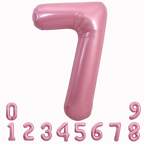 Image of TONIFUL 40 inch Inch Light Pink Large Numbers Balloons 0-9, Number 7 Digital, Pink Foil Mylar Big Number Pastel Balloons for Birthday Party Anniversary Supplies Decorations