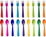 PLASKIDY Toddler Utensils Set of 18 Plastic Kids Utensils Forks and Spoons - BPA FREE/Dishwasher Safe Toddler Flatware Set Brightly Colored Children's Safe Silverewre Cutlery Set