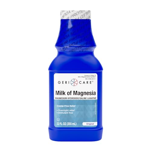 GeriCare Milk of Magnesia Magnesium Hydroxide 1200mg | Original Flavor | Constipation Relief | Cramp-Free Saline Laxative | 12 Fl Oz (Pack of 1)