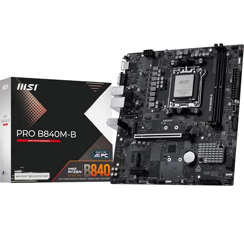 MSI PRO B840M-B Mainboard, mATX - Unterstützt AMD Ryzen 9000/8000 / 7000 Prozessoren, AM5 - DDR5 Memory Boost (8000+ MT/s OC), PCIe 4.0 x16, M.2 Gen4, 2.5G LAN