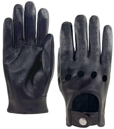 Zjjseloru Mens Genuine Lambskin Leather Driving Gloves Unlined, Touchscreen, Black, L