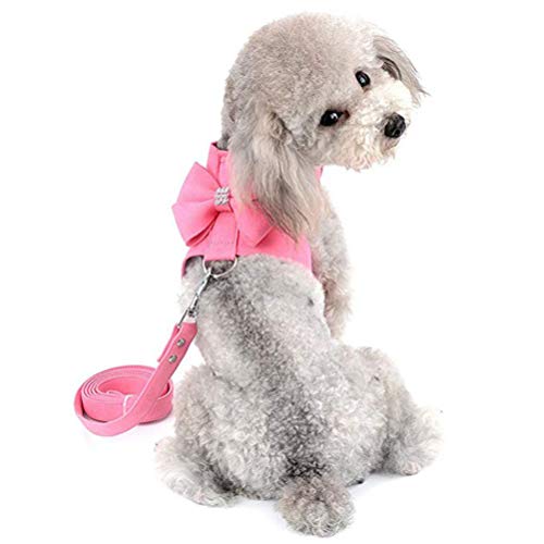 POPETPOP Bling Dog Harness and Leash Set-Rhinestone Dog Harness Bow Girls Soft Suede Leather for Pet Puppy Doggie Cat… - Image 4