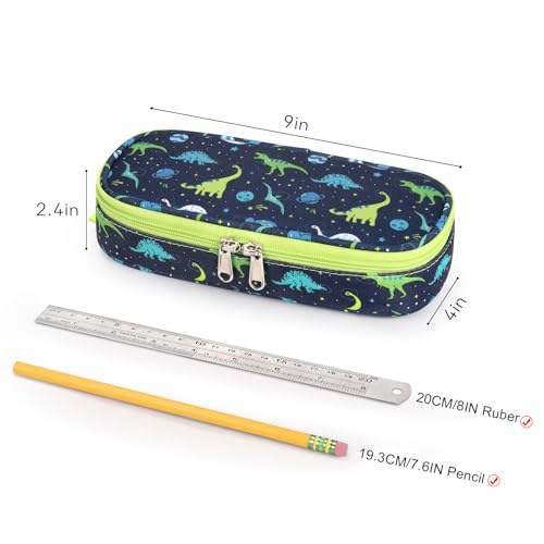 Image of mibasies Boys Pencil Case for Kids, Multi-Slot Pencil Pouch, Galaxy Dinosaur Blue