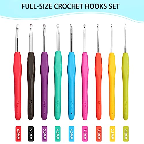 JOZEA Crochet Kits - Ergonomic Handles Crochet Hooks Set in Various Sizes, Accessories Kit with Portable Organizer Bag, Light Green - Image 2