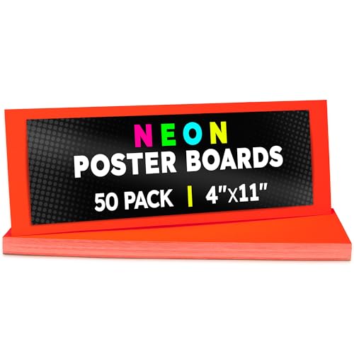 Image of Hygloss Medium Poster Board 4x11 - 50 Neon Red-Orange Single Color Bulk Pack - 10 Pt. Thickness Colored Poster Board Paper for Projects, Signs, Displays - Posterboard Multipack 4 inch x 11 inch