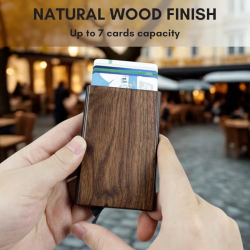 Premium Wooden Pop-Up Credit Card Wallet – Slim RFID Blocking Minimalist Card Holder with Automatic Ejector for Men – Secure & Stylish Gift Accessory2