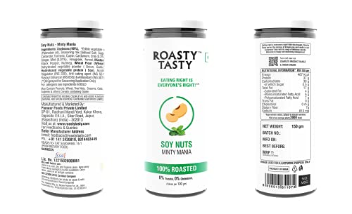 Image of Roasty Tasty Roasted SOYA Nuts Snacks 300g Minty Mania SOYA Protein Healthy Snacks for Weight Loss Combo Pack of 2 (150gm Each)