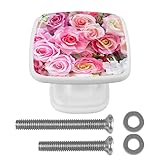TBOUOBT Confezione da 4 - Pomelli per armadietti, pomelli per armadi e cassetti, maniglie per comò in fattoria,Fiore Rosa Lisianthus