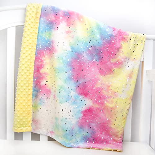 Boritar Baby Blanket For Girls Super Soft Tie Dye Minky Fabric With Double Layer Dotted Backing, Unique Colorful Rainbow With Beauty Starry Printed Design Blanket For Toddler Gift Pink 30 X 40 Inch #TOP5