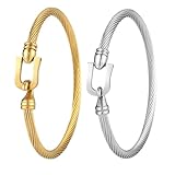 Mikovivi 2pcs Twisted Cable Wire Bracelets, Stainless Steel Twisted Cable Wire Bangle Cuff with Hook Clasp for Women (Silver & Gold)