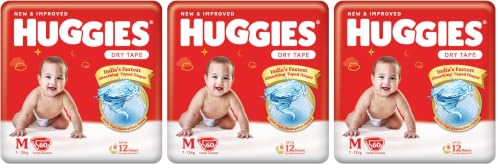 Image of Huggies Complete Comfort Dry Tape Medium (M) Size Baby Tape Diapers, 60 count, with 5 in 1 Comfort (Pack of 3)