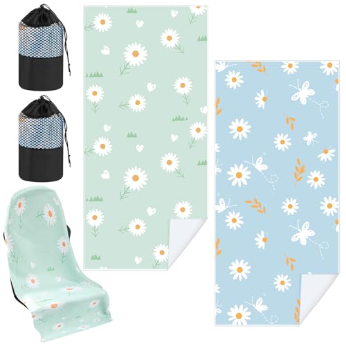 Image of Hahafelt 2 Pack Car Seat Towel Cover with Storage Bag, Daisy | 63 x 32 in Car Towel Seat Cover Non Slip Waterproof, Gym Workout Swimming Running, Machine Washable Sweat Absorbent Protector