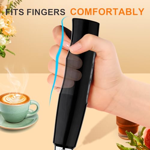 Image of YUSWKO Handheld Milk Frother Wand for Coffee, Rechargeable Electric Whisk with 3 Heads 3 Speeds Drink Mixer Coffee Frother For Latte, Cappuccino, Hot Chocolate, Egg (Without Stand, Light Black)
