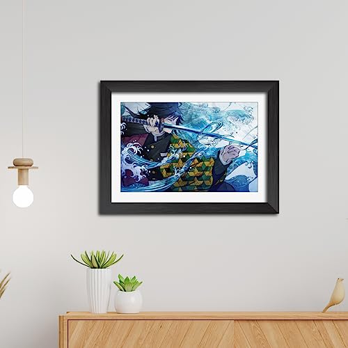 Image of TenorArts Giyu Tomioka Poster Demon Slayer Anime Laminated Posters Photo Frame Painting with Matt Finish Black Textures (12inches x 9inches)