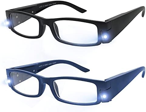 Yogo Vision Reading Glasses with Light Bright LED Lighted Magnifier Nightime Reader Women Men Lighted Eye Glasses 2pk