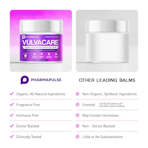 Image of Pharmapulse Organic Vaginal Moisturizer, Vulva Balm Cream, Intimate Skin Care, Menopause Support - Relieves Dryness, Itching, Burning, Redness, Chafing, Odor, Irritation - Estrogen Free 4oz