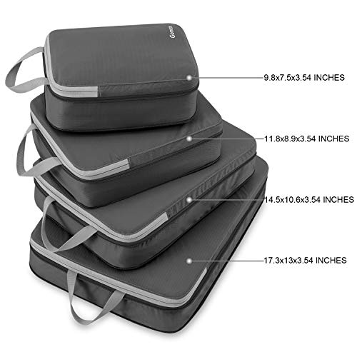 Gonex Compression Packing Cubes, 4pcs Expandable Storage Travel Luggage Bags Organizers (Deep Gray)