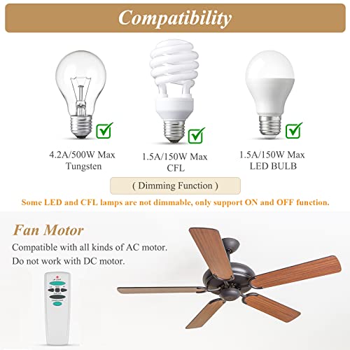 Universal Remote for Ceiling Fans with Dimmable Light, Compatible with Hampton Bay, Harbor Breeze, and Hunter Models