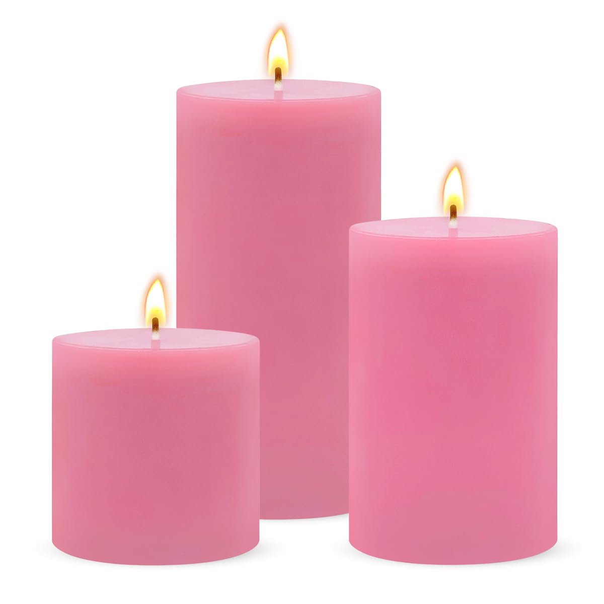 Bougies piliers roses non parfumées de trois tailles pour décoration - 8