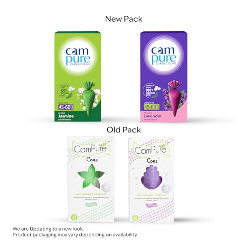 Image of CamPure Camphor Cone (1 Jasmine + 1 Lavender) Pack Of 2-100% Organic | Air Freshener For Car, Wardrobe, Office Cabin's, Drawers, Travel Bag & Bathroom