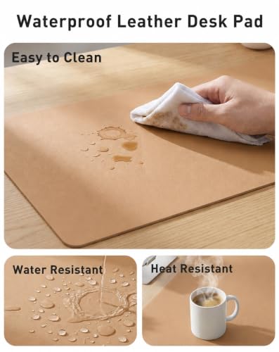 Image of Aothia Faux Leather Desk Mat Mouse Pad, 63 inch x 24 inch, Khaki