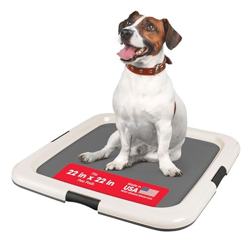 Image of IRIS USA Pee Pad Holder for Dogs and Puppies, Potty Training Tray with Secured Latches, Non-Skid Feet, Leak Protection, Easy Clean Surface, Fits 22 inchx 22 inch Puppy Pads Size or Larger, Dark Gray
