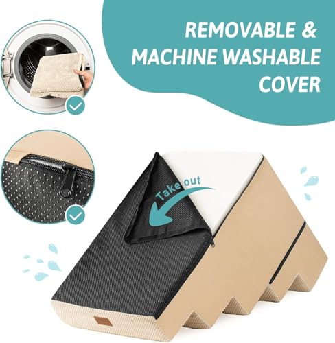 COZY KISS Hundetreppe für Kleine Hunde 60cm, 2-in-1 Haustiertreppe für Couch Bett Sofa, rutschfeste Hundetreppe für Welpen und alte Katzen, Beige