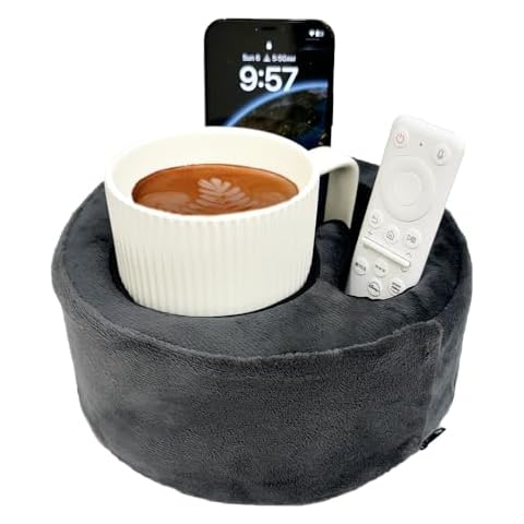 Xchouxer Couch Cup Holder Pillow, Sofa and Bed Organizer Caddy for Drinks, Remotes, Phones (Gray) Cover
