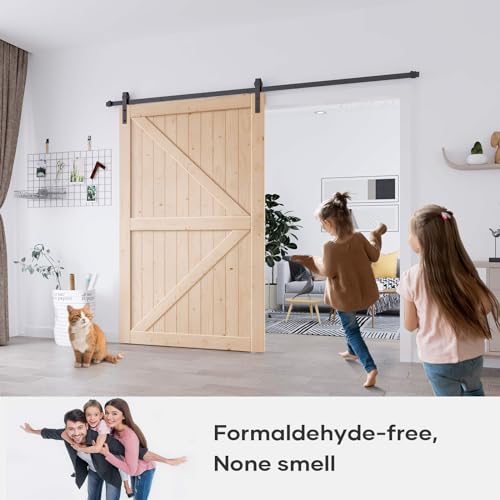 Image of EaseLife 54in x 84in Sliding Barn Wood Door,Interior Doors,DIY Assemblely,Solid Natural Spruce Panelled Slab,Easy Install,Apply to Rooms & Storage Closet,K-Frame