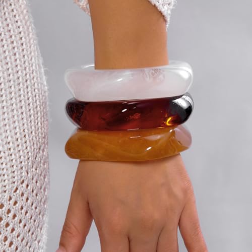 RINHOO 3pcs Acrylic Bangle Colorful Square Resin Bracelet Irregular Punk Geometric Statement Jewelry for Women (Style-A) - image 4
