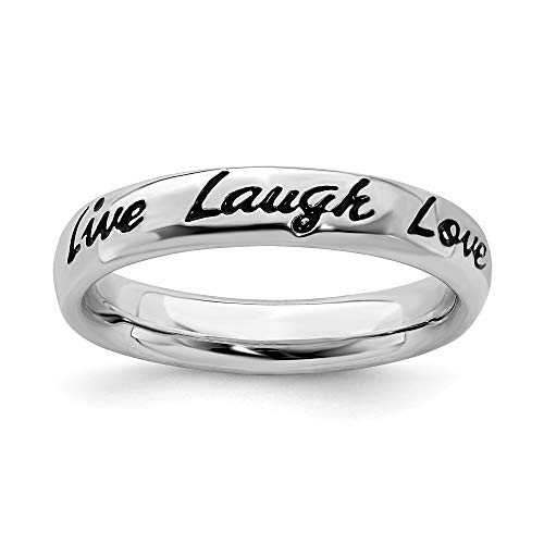 Solid 925 Sterling Silver Stackable Enamel Live Laugh Love Ring Eternity Band Size 10 #TOP14