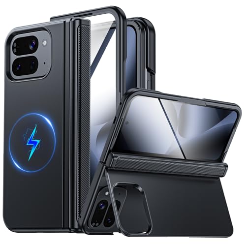 CENMASO Magnetic for Google Pixel 10 Pro Fold Case with Stand Hinge Protection Hidden Kickstand Screen Protector Slim Shockproof Phone Case for Pixel 10 Pro Fold (Black)
