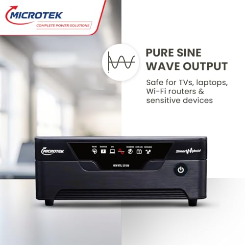 Image of Microtek Inverter for Home, Office & Shops | Smart Hybrid New 1075 12V Pure Sine Wave UPS 925VA / 760W | Wide Voltage Range 80V-290V | Digital Display | Warranty: 3 Years