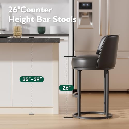 Image of Ollega 26 inch Black Counter Height Bar Stools Set of 2, Anti-Pinch Swivel
