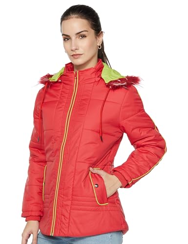 Image of Qube By Fort Collins Women's Medium-Length Bomber Jacket with Detachable Hood Stylish Winterwear for All-Day Comfort |Material: Nylon