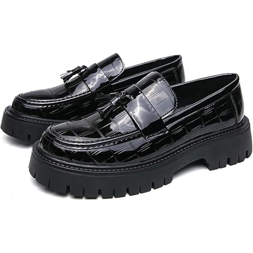 Men's Patent Leather Platform Loafers Fashion Round Toe Metal Decor Anti-Slip Chunky Heel Business Formal Casual Party Wedding Dance Shoes2