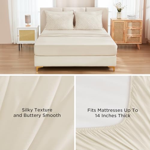 Image of Andency Oversized King Size Comforter Set with Sheets Beige - 7 Pieces Bed in a Bag Oversized King Boho Tufted Lightweight Bedding Sets with Comforter, Sheets, Pillowcases & Shams